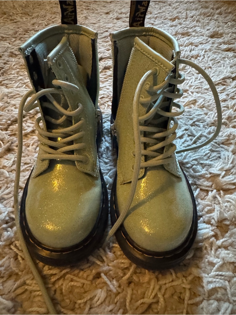Dr. Marten Kids bounce sole Glitter Lace-Up Ankle Boots in Mint Green